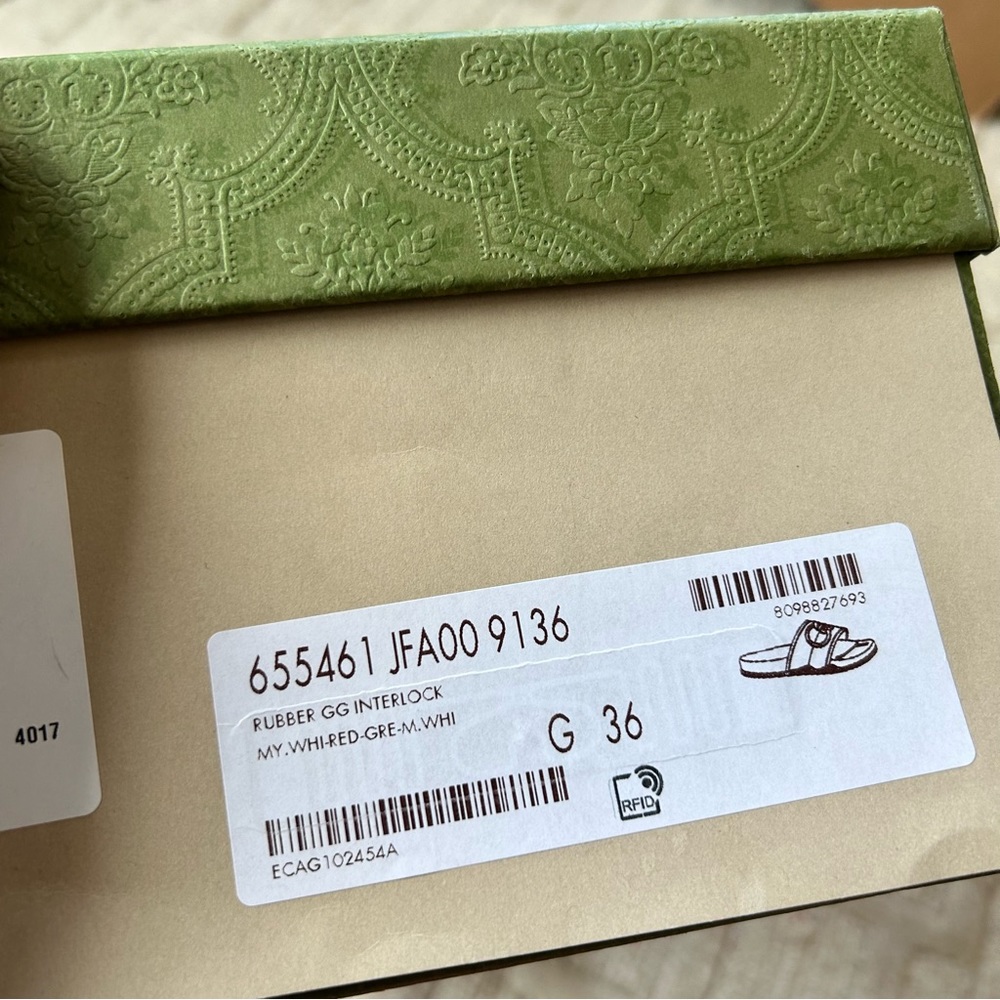 NWT Authentic Gucci Pursuit GG Flip Flop Slippers Sandals Pink/Green/White 35 - Picture 7 of 7